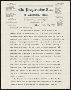 Hart, Albert Bushnell, 1854-1943 typed letter signed to Hugo Münsterberg, Cambridge, Mass., 26 September 1912