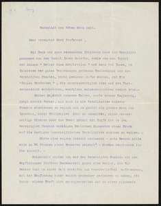 Heinrich, Prince of Prussia, 1862-1929 typed letter to Hugo Münsterberg, Darmstadt, Ger., 26 March 1912