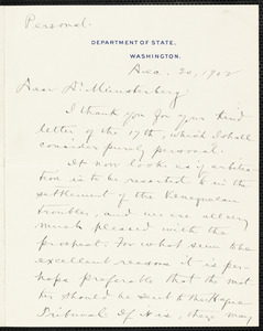 Hill, David Jayne, 1850-1932 autograph letter signed to Hugo Münsterberg, Washington, 20 December 1902