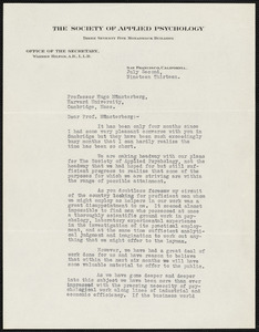 Hilton, Warren, 1874-1958 typed letter signed to Hugo Münsterberg, San Francisco, 2 July 1915
