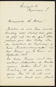 Höffding, Harald, 1843-1931 autograph letter signed to Hugo Münsterberg, Copenhagen, [1903?]