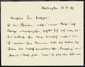 Holleben, Theodor von, 1838-1913 autograph letter signed to Hugo Münsterberg, Washington, 28 April 1899