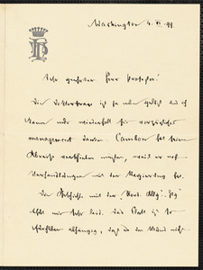 Holleben, Theodor von, 1838-1913 autograph letter signed to Hugo Münsterberg, Washington, 4 June 1899
