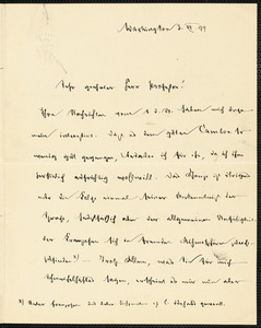 Holleben, Theodor von, 1838-1913 autograph letter signed to Hugo Münsterberg, Washington, 3 July 1899