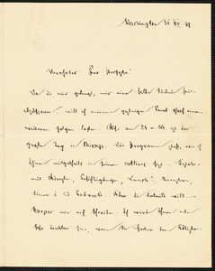 Holleben, Theodor von, 1838-1913 autograph letter signed to Hugo Münsterberg, Washington, 31 December 1899