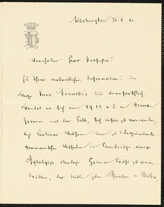 Holleben, Theodor von, 1838-1913 autograph letter signed to Hugo Münsterberg, Washington, 21 February 1901