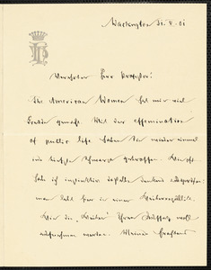 Holleben, Theodor von, 1838-1913 autograph letter signed to Hugo Münsterberg, Washington, 31 May 1901