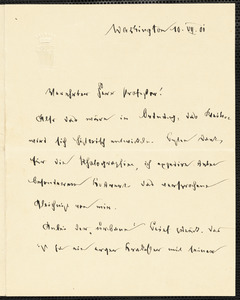 Holleben, Theodor von, 1838-1913 autograph letter signed to Hugo Münsterberg, Washington, 10 July 1901