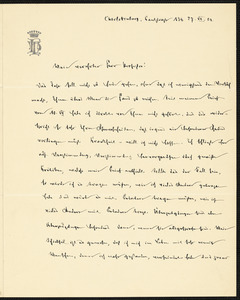Holleben, Theodor von, 1838-1913 autograph letter signed to Hugo Münsterberg, Charlottenburg, Ger., 27 December 1904