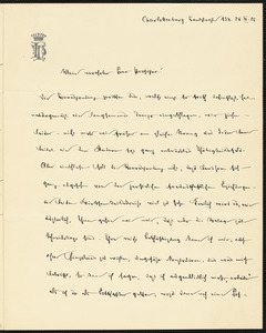 Holleben, Theodor von, 1838-1913 autograph letter signed to Hugo Münsterberg, Charlottenburg, Ger., 26 March 1905