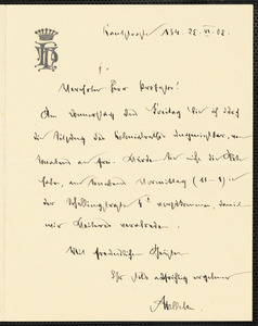 Holleben, Theodor von, 1838-1913 autograph note signed to Hugo Münsterberg, Charlottenburg, Ger., 25 June 1905