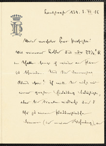 Holleben, Theodor von, 1838-1913 autograph letter signed to Hugo Münsterberg, Charlottenburg, Ger., 3 July 1905