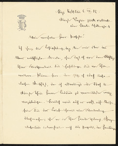 Holleben, Theodor von, 1838-1913 autograph letter signed to Hugo Münsterberg, Rigi Kaltbad, Switz., 6 August 1905