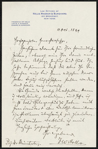 Holls, Frederick William, 1857-1903 autograph letter signed to Hugo Münsterberg, New York, 11 October 1899