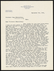 Holls, Frederick William, 1857-1903 typed letter signed to Hugo Münsterberg, New York, 5 September 1902