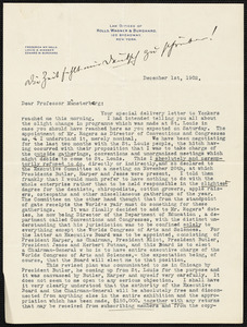 Holls, Frederick William, 1857-1903 typed letter signed to Hugo Münsterberg, New York, 1 December 1902