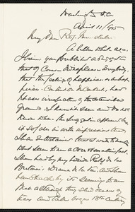 Holmes, Oliver Wendell, 1841-1935 autograph letter signed to Hugo Münsterberg, Washington, 11 April 1915
