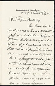 Holmes, Oliver Wendell, 1841-1935 autograph letter signed to Hugo Münsterberg, Washington, 18 April 1915