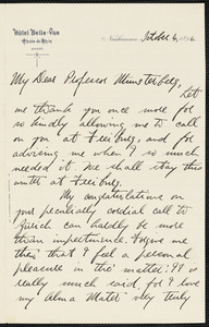 Holt, Edwin B. (Edwin Bissell), 1873-1946 autograph letter signed to Hugo Münsterberg, Neuhausen, Ger., 4 October 1896