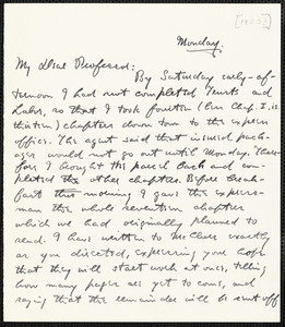 Holt, Edwin B. (Edwin Bissell), 1873-1946 autograph letter signed to Hugo Münsterberg, Cambridge, Mass., [1903?]