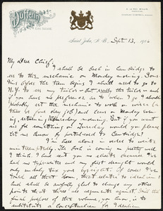 Holt, Edwin B. (Edwin Bissell), 1873-1946 autograph letter signed to Hugo Münsterberg, St. John, N.B., 13 September 1906