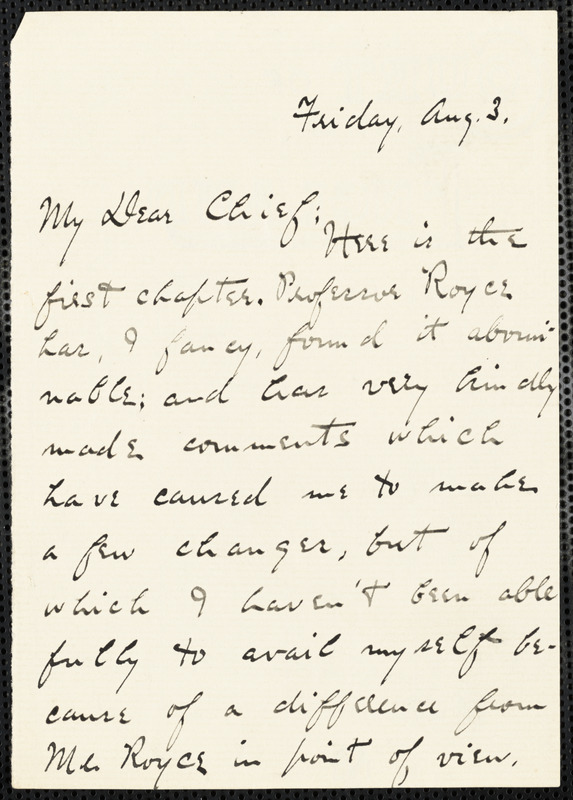 Holt, Edwin B. (Edwin Bissell), 1873-1946 autograph letter signed to Hugo Münsterberg, 3 August