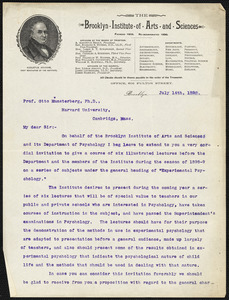 Hooper, Franklin William, 1851-1914 typed letter signed to Hugo Münsterberg, Brooklyn, N.Y., 14 July 1898