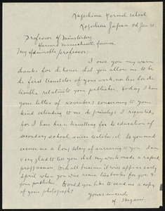 Ikegami, Y. autograph letter signed to Hugo Münsterberg, Kogoshima, Japan, 08 January 1912