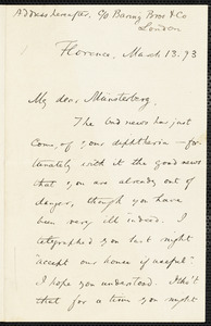 James, William, 1842-1910 autograph letter signed to Hugo Münsterberg, Florence, Italy, 13 March 1893