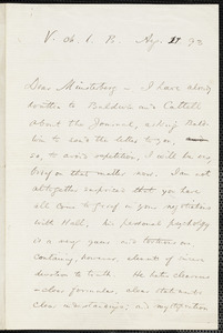 James, William, 1842-1910 autograph letter signed to Hugo Münsterberg, Vers-chez-les-Blanc, Switz., 21 August 1893