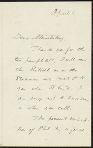 James, William, 1842-1910 autograph letter signed to Hugo Münsterberg, [Cambridge, Mass.], 1 April [190-?]