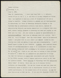 James, William, 1842-1910 typed letter signed to Hugo Münsterberg, Chocorua, N.H., 8 July 1891