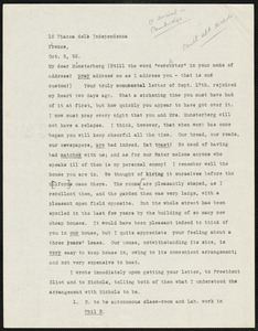 James, William, 1842-1910 typed letter signed to Hugo Münsterberg, Firenze, Italy, 5 October 1892