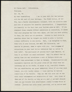 James, William, 1842-1910 typed letter signed to Hugo Münsterberg, Florence, Italy, 24 November 1892
