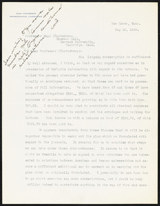 Judd, Charles Hubbard, 1873-1946 typed letter signed to Hugo Münsterberg, New Haven, Conn., 10 May 1909
