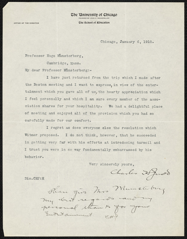 Judd, Charles Hubbard, 1873-1946 typed letter signed to Hugo ...