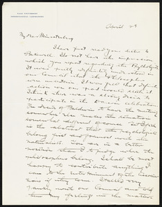 Judd, Charles Hubbard, 1873-1946 autograph letter signed to Hugo Münsterberg, New Haven, Conn., 28 April