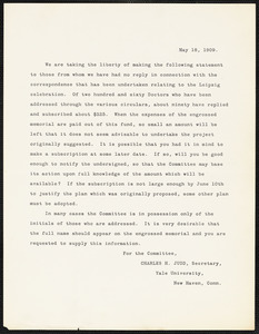 Judd, Charles Hubbard, 1873-1946 typed letter to unknown recipients, New Haven, Conn., 18 May 1909