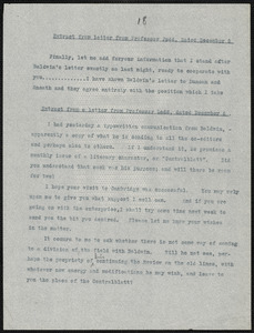 Judd, Charles Hubbard, 1873-1946 typed extracts from two letters, 5 December