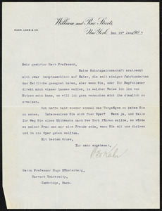 Kahn, Otto Hermann, 1867-1934 typed letter signed to Hugo Münsterberg, New York, 29 January 1907