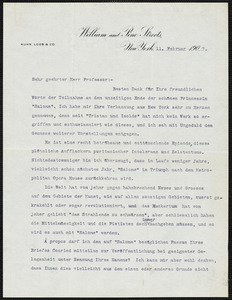 Kahn, Otto Hermann, 1867-1934 typed letter signed to Hugo Münsterberg, New York, 11 February 1907