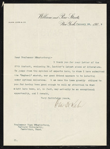 Kahn, Otto Hermann, 1867-1934 typed letter signed to Hugo Münsterberg, New York, 28 January 1909