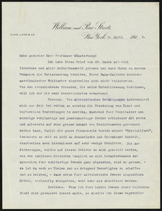 Kahn, Otto Hermann, 1867-1934 typed letter signed to Hugo Münsterberg, New York, 2 April 1912