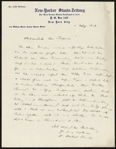 Kantor, N. Norbert, fl.1910 autograph letter signed to Hugo Münsterberg, New York, 1 March 1910