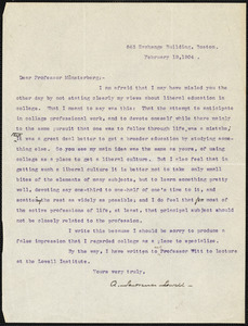 Lowell, A. Lawrence (Abbott Lawrence), 1856-1943 Typed Letter Signed To ...