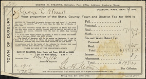 Property tax receipts, George L. Winsor, 1892-1916