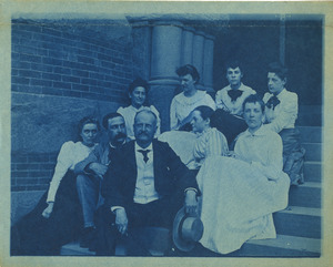 Students with faculty on steps of Newbury/ Exeter building