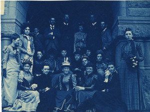 Students with faculty on steps of Newbury/ Exeter building