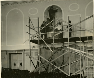 Placement of the murals into the Horace Mann Bridgewater Normal School Auditorium