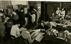 Students using the library